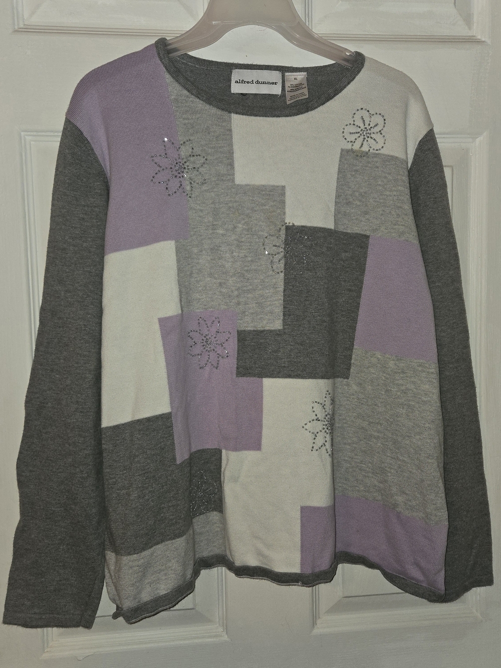 Vintage Alfred Dunner Patchwork Floral Embroidered Knit Sweater SZ XL